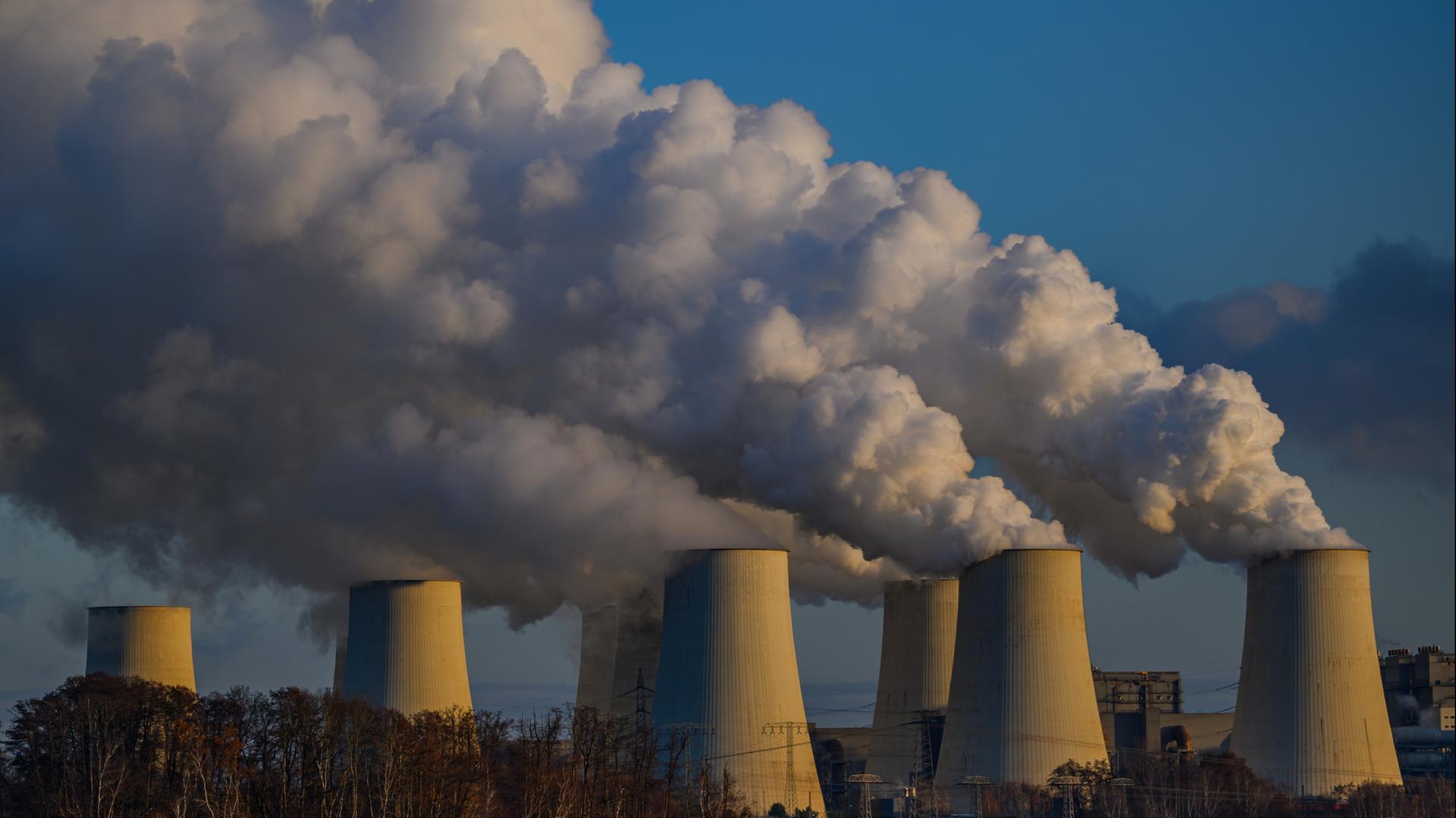 Wasserdampf steigt aus den Kühltürmen des Braunkohlekraftwerks Jänschwalde der Lausitz Energie Bergbau AG. | dpa