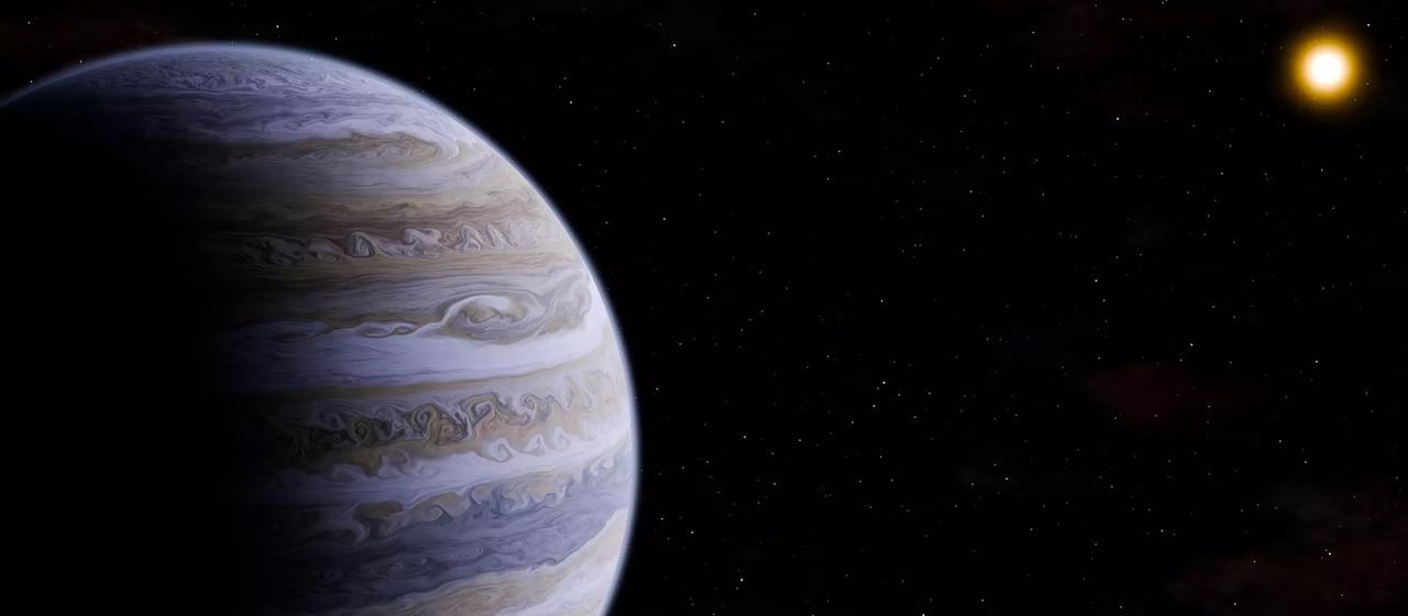 Impresión artística de un gigante gaseoso frío (exoplaneta).
