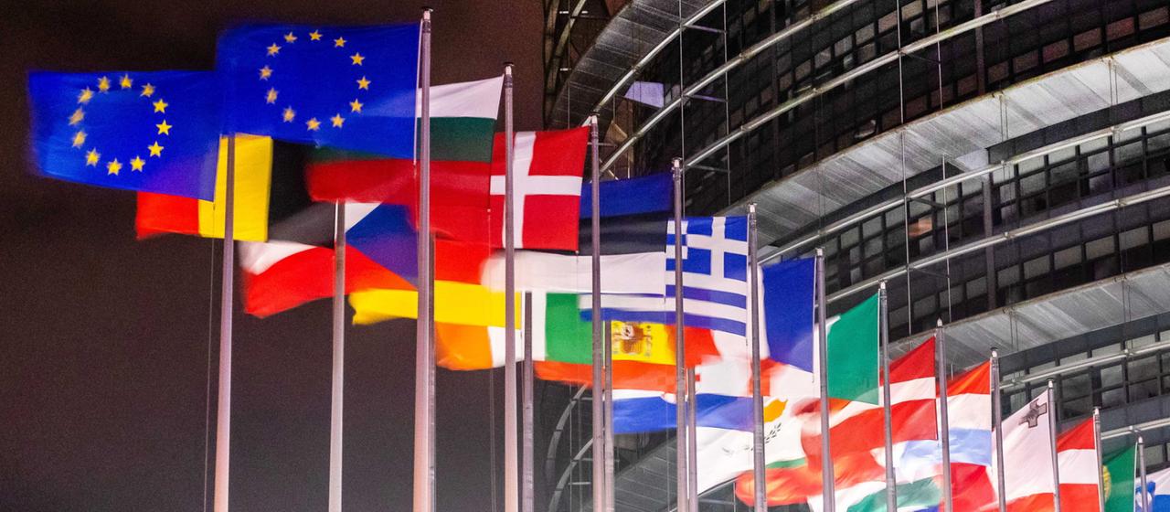 Flaggen vor dem EU-Parlament in Straßburg