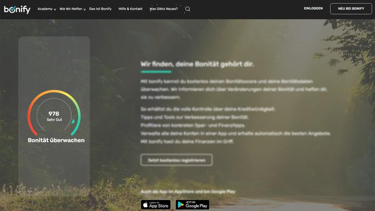 Screenshot der Webseite Bonify