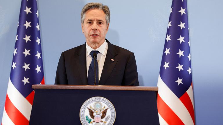 Antony Blinken bei einer Rede in Tel Aviv.