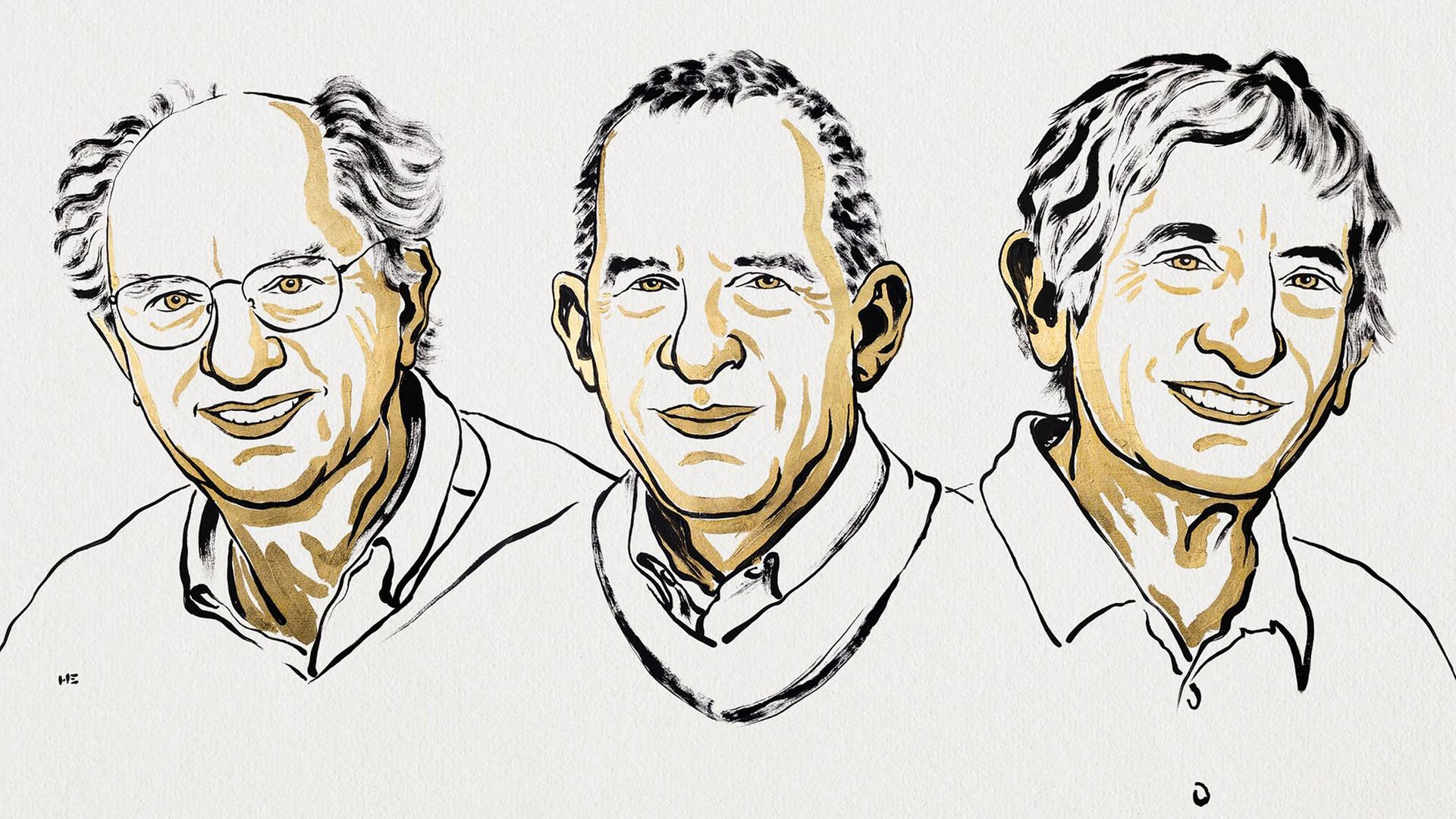 Eine Zeichnung von John Clarke, Michel H. Devoret und John M. Martinis  | Nobel Prize Outreach