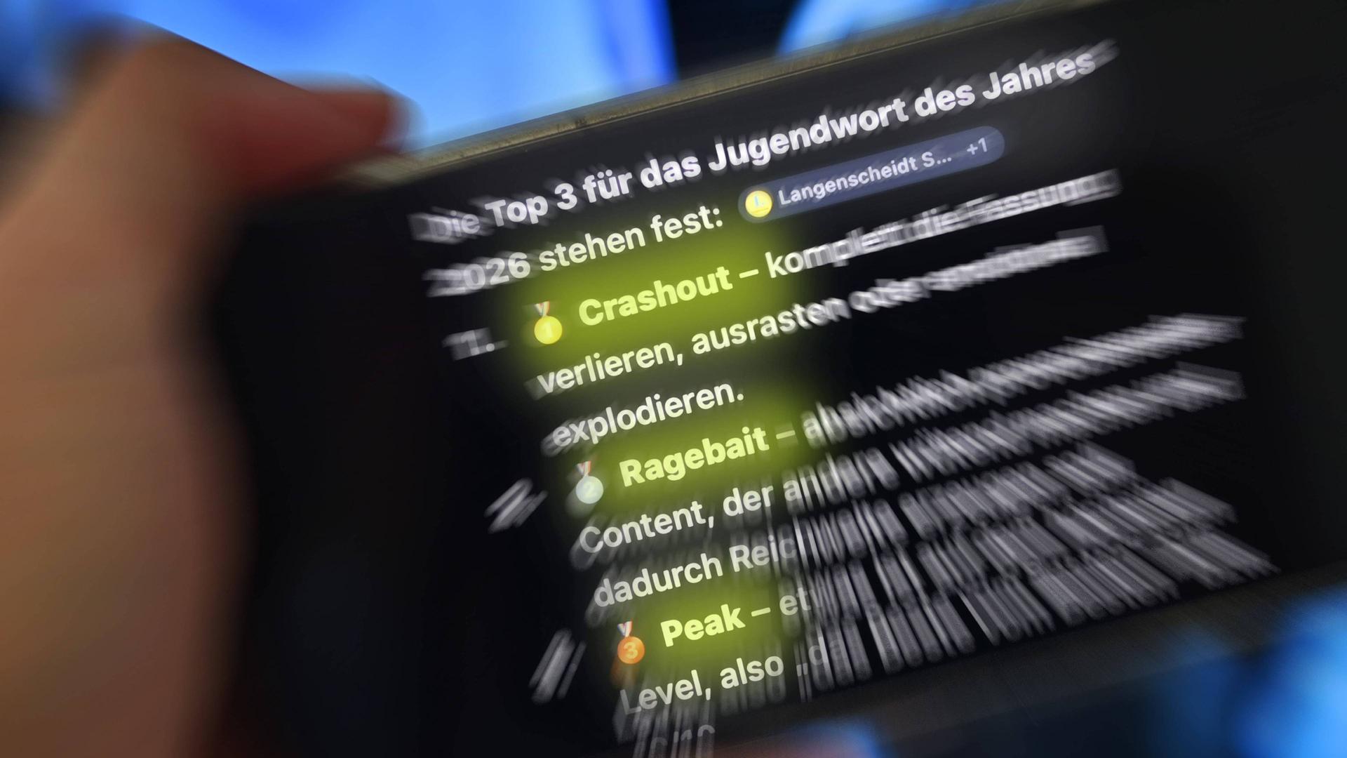AI-Overview von den Top 3 Vorschlägen für das Jugendwort des Jahres 2026 (Crashout, Ragebait, Peak) mit passender Erklärung zu den Worten | IMAGO/Frank Hoermann / SVEN SIMON
